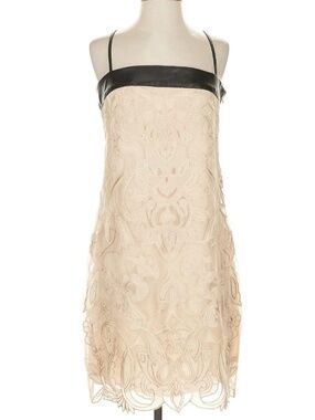 NWT Anthropologie Maeve Square-Neck Lace Mini Dress Cream Black Sz 4